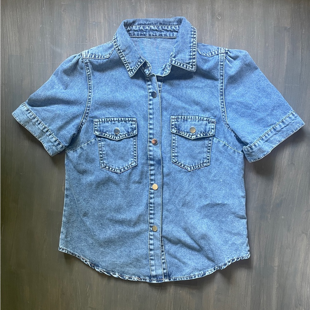 Women's Blue Denim Short Sleeve Jacket